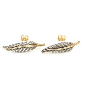 2003 Tiffany & Co.  Sterling Silver & 18k Yellow Gold  Feather Leaf Earrings